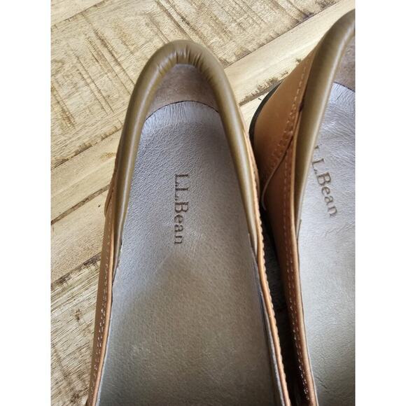 LL Bean Women's Tan Leather Slip On Loafer Wedge Shoes Size 8 - Picture 3 of 11